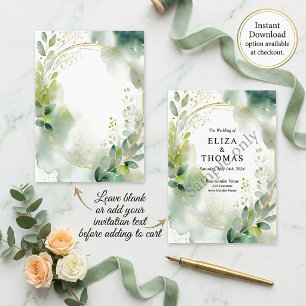 Aquarell-Grün und goldene leere Hochzeit Einladung