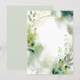 Aquarell-Grün und goldene leere Hochzeit Einladung