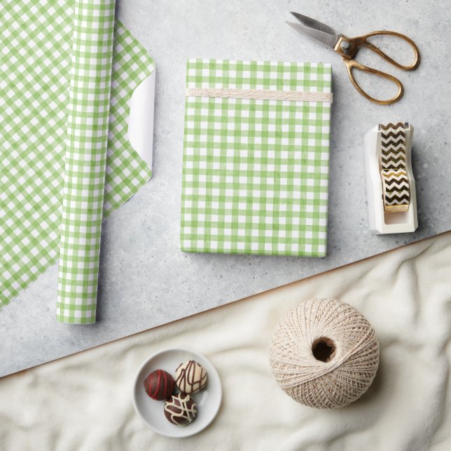 Aquarell Grün und Weiß Gingham Geschenkpapier (Kunsthandwerk)