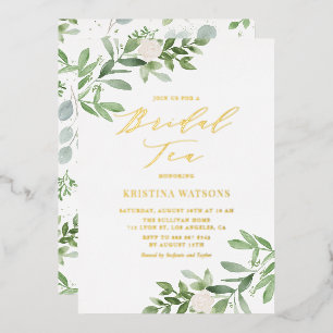 Aquarell Grün und weiße Blumen Braut-Tea Folieneinladung