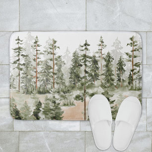 Aquarell-Grün-Wald-Landschaft Badematte