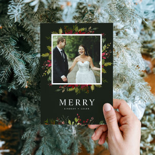 Aquarell-Grün-Weihnachts-Fotogruß Feiertagskarte