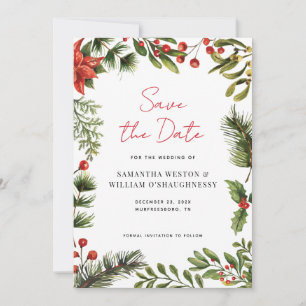 Aquarell-Grün-Weihnachtshochzeit Save The Date