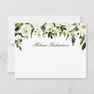 Aquarell Grün Weiße Florale Personalisierte Mitteilungskarte