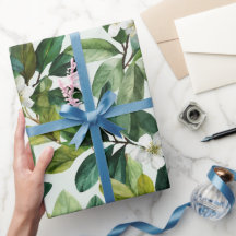 Aquarell Grünblatt Weiß Blumenmuster
