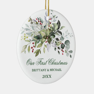 Aquarell Grüne Berries FOTO BACK Grün Keramik Ornament