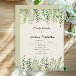Aquarell-Grüne-Blätter-Lässige-Hochzeit Einladung