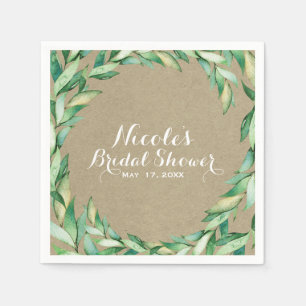 Aquarell Grüne Blätter Rustikale Kraft Hochzeit Serviette