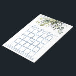 Aquarell Grüne Dusty Blue Brautparty Bingo Notizblock<br><div class="desc">Das moderne elegante Botanische Brautparty Watercolor Bingo Sheets Notepad bietet Eukalyptus-Blätter,  grünes botanisches Blattwerk,  staubblaue Blätter und andere wunderschöne botanische Pflanzen. Trendy Kalligrafie Script. Dusty Blue.</div>