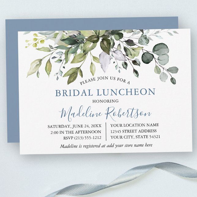 Aquarell Grüne Dusty Blue Bridal Luncheon Einladung (Customize to change text color, text style or color of back of card.)