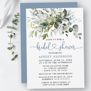 Aquarell Grüne Dusty Blue Heart Brautparty Einladung