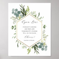 Aquarell Grüne Gold Hexagon Open Bar Sign