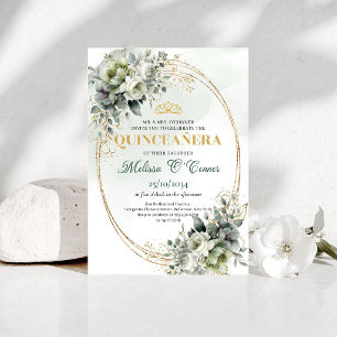 Aquarell-Grüne-Gold-Quinceañera-Einladung Einladung