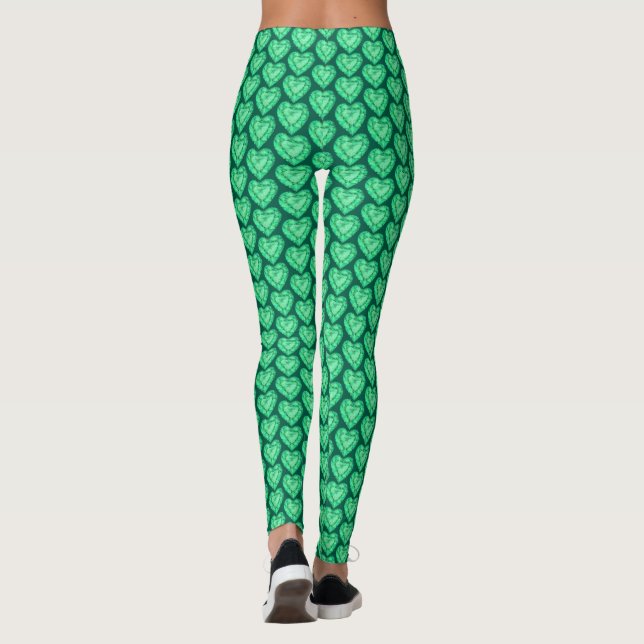 Aquarell-Grüne Kunst im Smaragdherz Leggings (Rückseite)