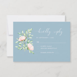 Aquarell Grüne Pfirsichfarben Rose Blütenduft Blau RSVP Karte