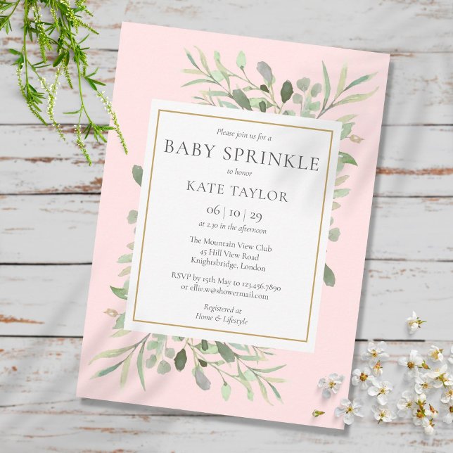 Aquarell Grüne Pink Girl Baby Sprinkle Einladung (Watercolor Greenery Pink Girl Baby Sprinkle Invitation)