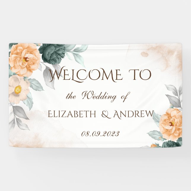 Aquarell-Grüne-Rosen-Hochzeit Banner (Horizontal)