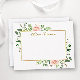 Aquarell Grüne Rosen Rosen Gold Personalisiert Mitteilungskarte
