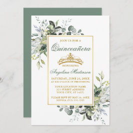 Aquarell Grüne Sage Green Gold Quinceanera Einladung
