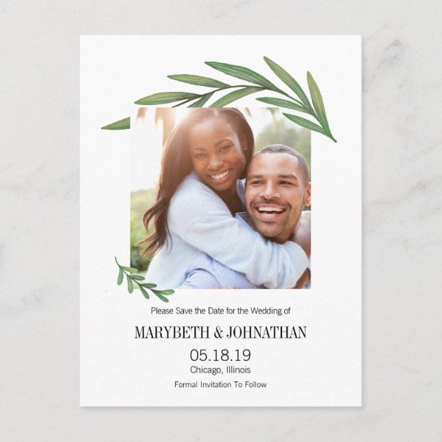 Aquarell Grüne Save the Date Foto Postkarte (Vorderseite)