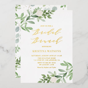Aquarell Grüne Weiße Blume Bridal Brunch Folieneinladung