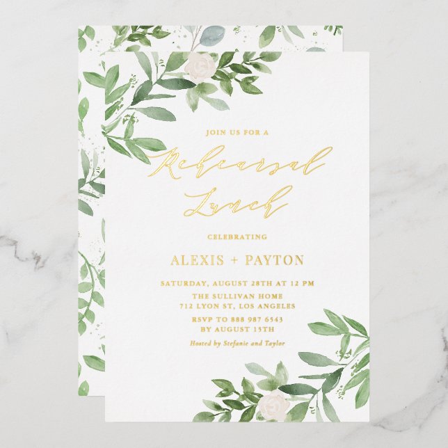 Aquarell Grüne Weiße Blume Probe Mittagessen Folieneinladung (Vorderseite/Rückseite)