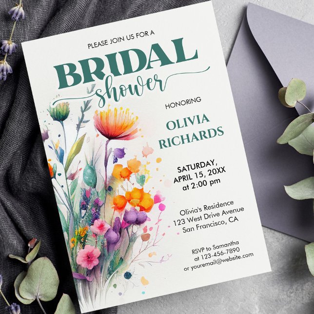 Aquarell Grüne Wilde Blume Brautparty Einladung (Von Creator hochgeladen)