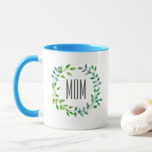 Aquarell grüner Blätterkranz Muttertag Tasse