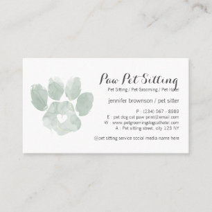 Aquarell GRÜNER Pet Sitter Grooming Pfote Visitenkarte