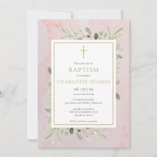 Aquarell Grünes Pink Taufe Einladung