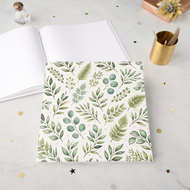 Aquarell-Grünmuster | Botanische Blätter Gästebuch (Vorderseite offen)
