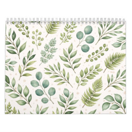 Aquarell-Grünmuster | Botanische Blätter Kalender