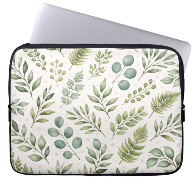 Aquarell-Grünmuster | Botanische Blätter Laptopschutzhülle (Vorderseite)