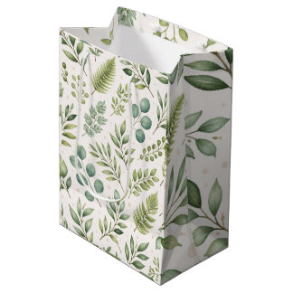 Aquarell-Grünmuster | Botanische Blätter Mittlere Geschenktüte