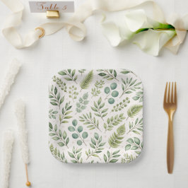 Aquarell-Grünmuster | Botanische Blätter Pappteller