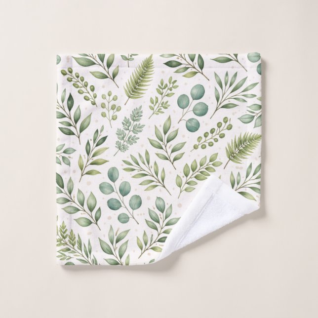 Aquarell-Grünmuster | Botanische Blätter Waschlappen (Waschlappen)