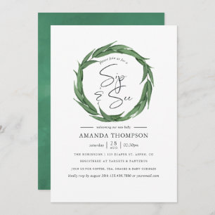 Aquarell Grünpflanzen Baby Sip and See Einladung