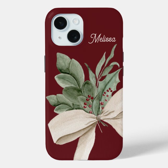 Aquarell Grünpflanzen & Berries Personalisiert Case-Mate iPhone Hülle (Rückseite)