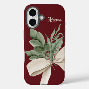 Aquarell Grünpflanzen & Berries Personalisiert iPhone 16 Hülle