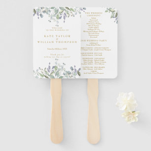 Aquarell-Grünpflanzen-Blumen-Gold-Hochzeitsprogram Fächer