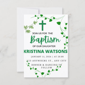  Aquarell Grünpflanzen und Blume Taufe  Einladung