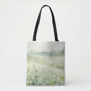 Aquarell-Grünwiesen-Landschaft-Wildblumen-Tasche 