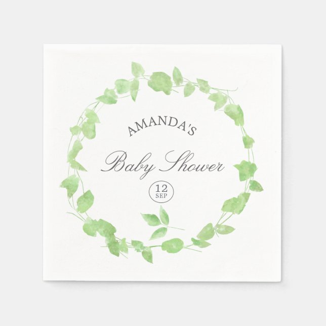 Aquarell-Grünzeug-Baby-Party Serviette (Vorderseite)