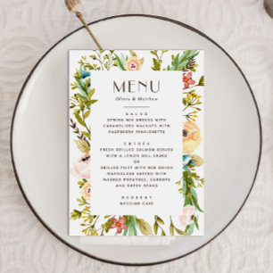 Aquarell Grünzeug Blumen Sommer Rustikale Hochzeit Menükarte