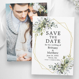 Aquarell Grünzeug Dusty Blue Geo Rahmen Foto Save The Date