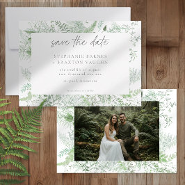 Aquarell-Grünzeug-Farn-Rustikale-Hochzeitsfoto Save The Date