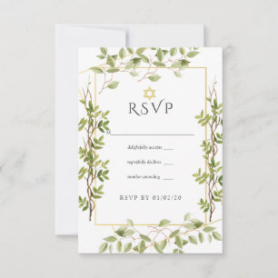 Aquarell-Grünzeug Geometrische Bat Mitzwa RSVP Karte