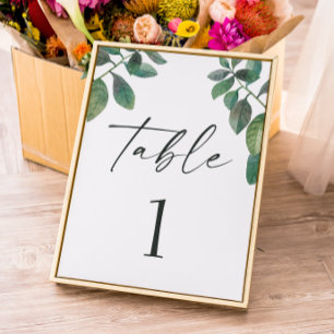 Aquarell Grünzeug Laubwerk. Grüne Schrift Hochzeit Tischnummer