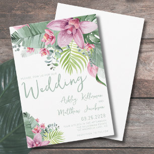 Aquarell Grünzeug Tropische Blumen Hochzeit Einladung