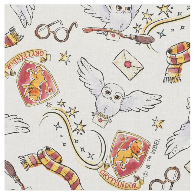 Aquarell GRYFFINDOR™ Hedwig-Muster Stoff (Nahaufnahme)